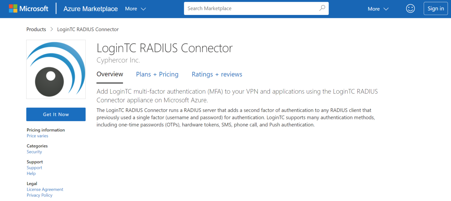 Azure Codless Connector Cloud deployments with the LoginTC RADIUS Connector