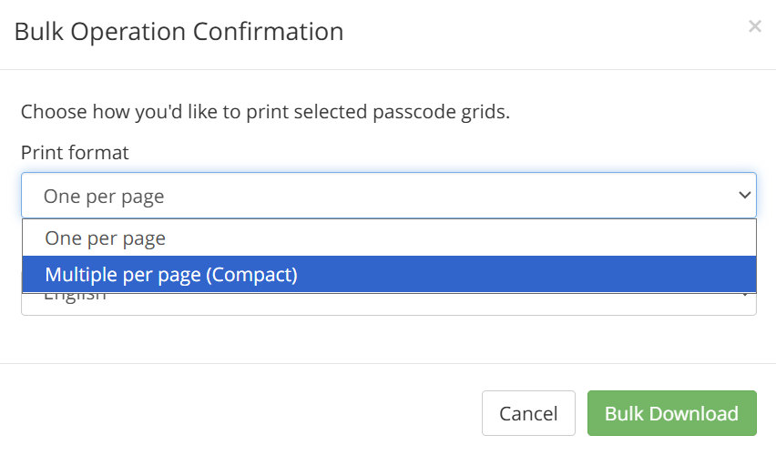 select grid card bulk options
