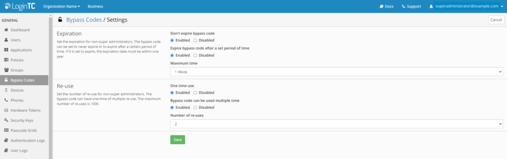 mfa bypass codes