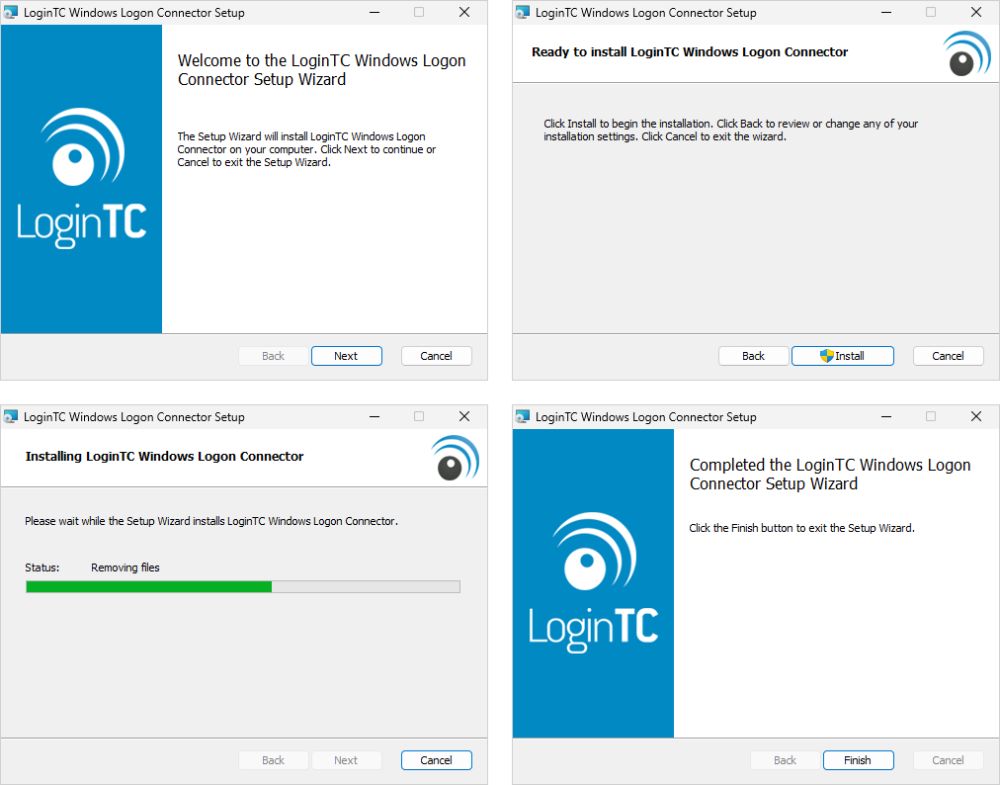 LoginTC Windows Logon Connector 2.0.0 installer performing an in-place upgrade