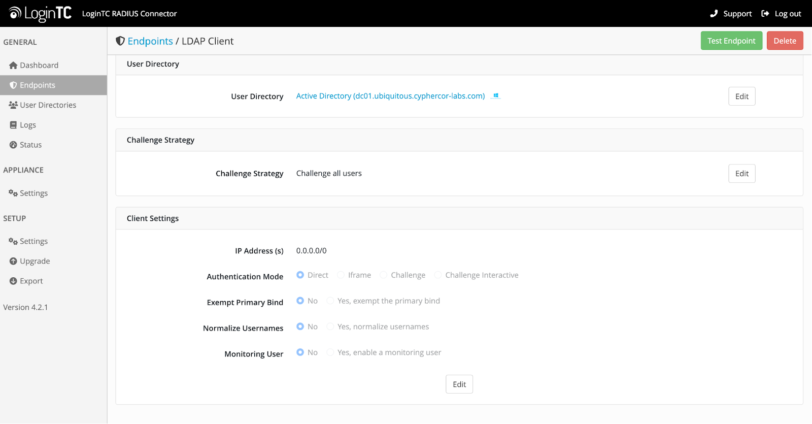 client settings of ldap mfa