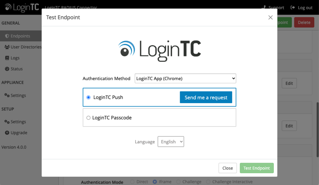 test radius connector endpoints