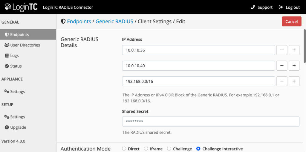 radius connector multip ip address