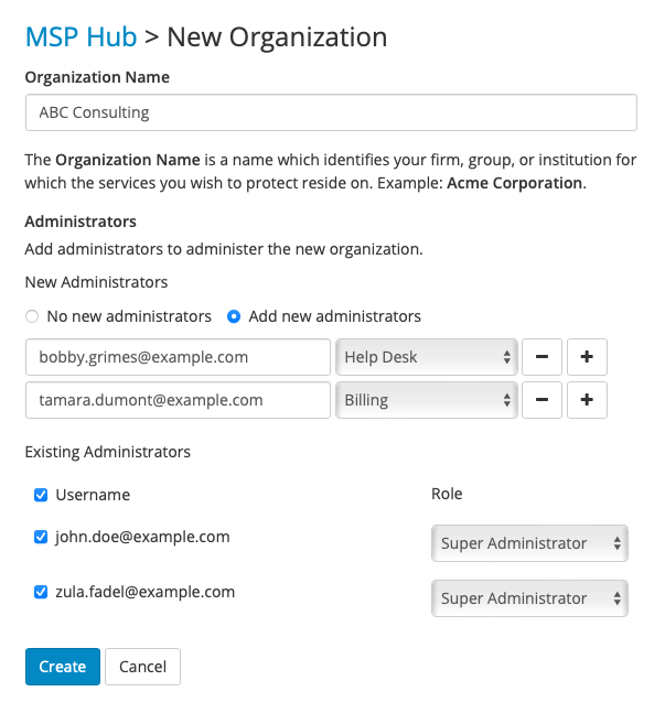 msp hub add new organization