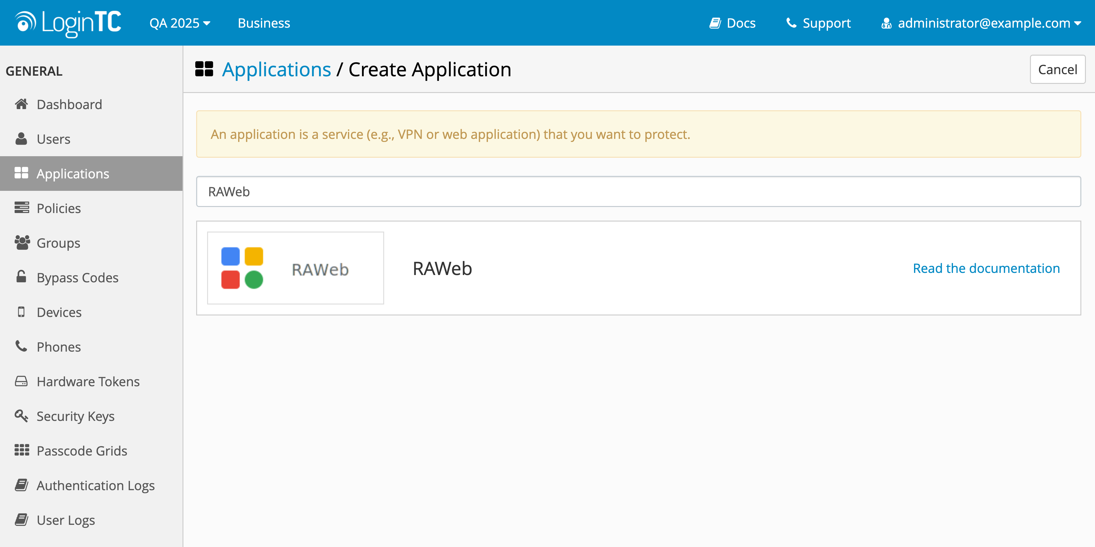 LoginTC Cloud Create Application